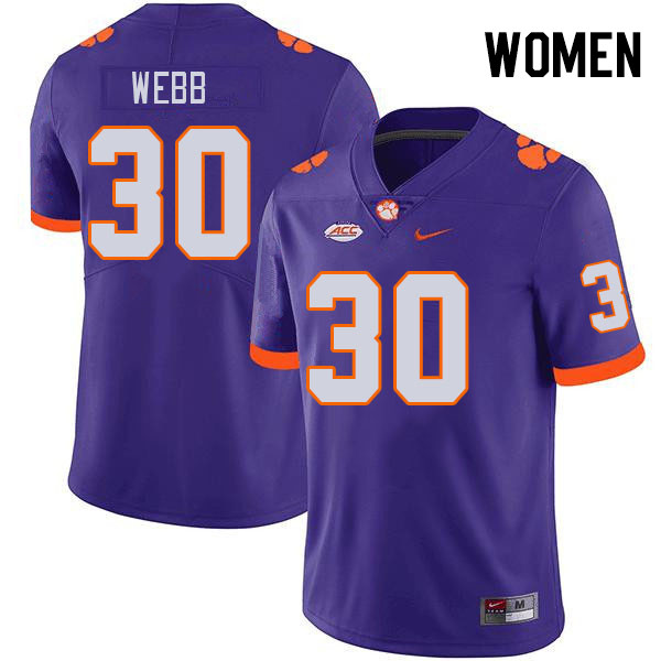 Women's Clemson Tigers Kylen Webb #30 College Purple NCAA Authentic Football Stitched Jersey 23DP30YG